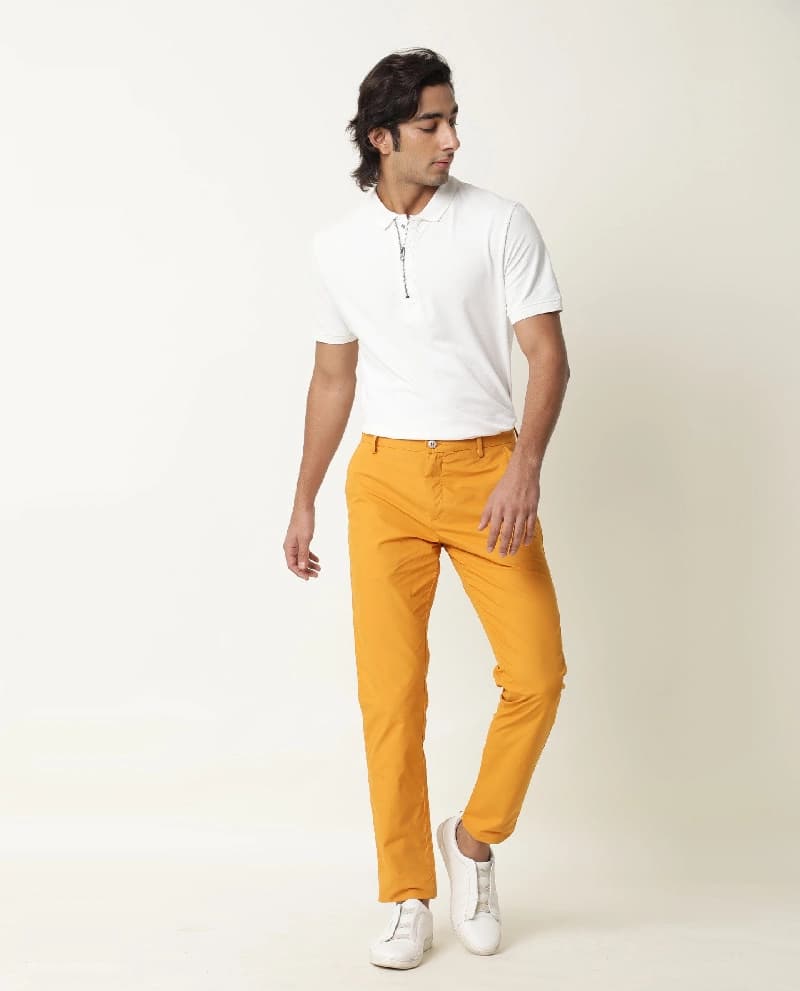 Men's Yellow Casual Solid Straight Fit Trouser