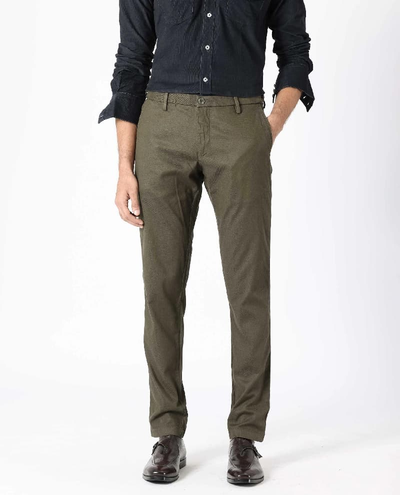 Men's Green Casual Solid Straight Fit Trouser