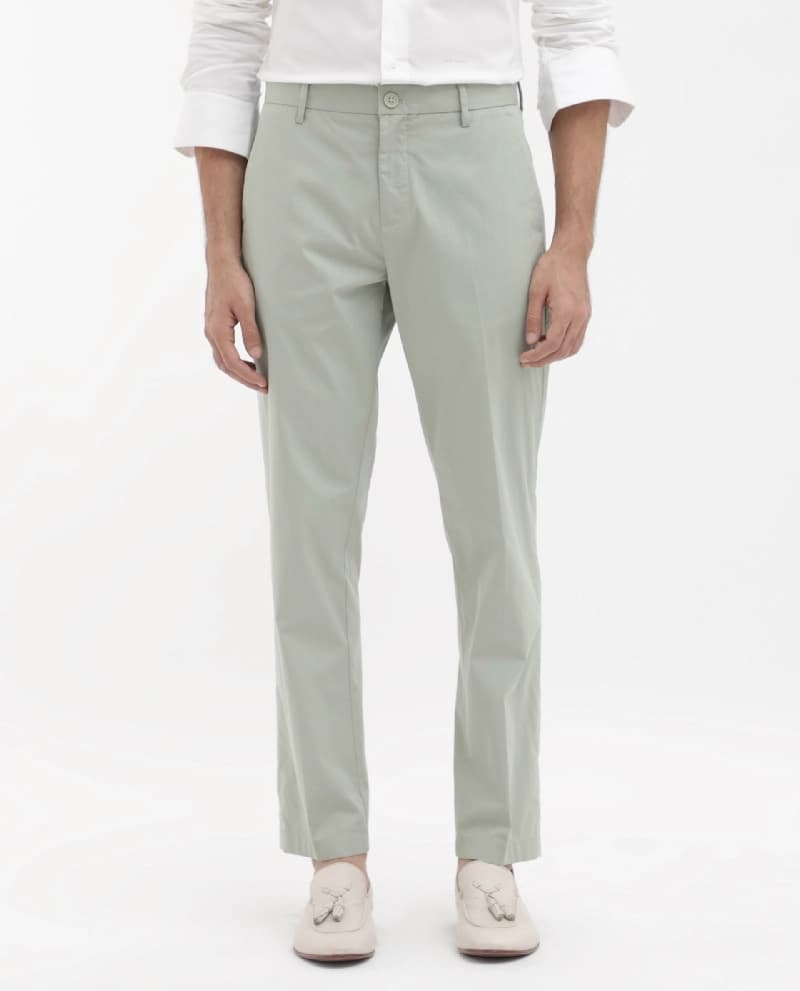 Men's Green Casual Solid Straight Fit Trouser