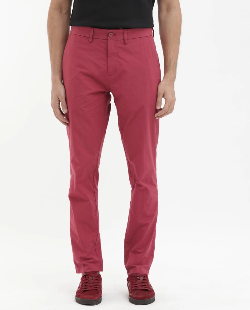 Men's Red Casual Solid Straight Fit Trouser