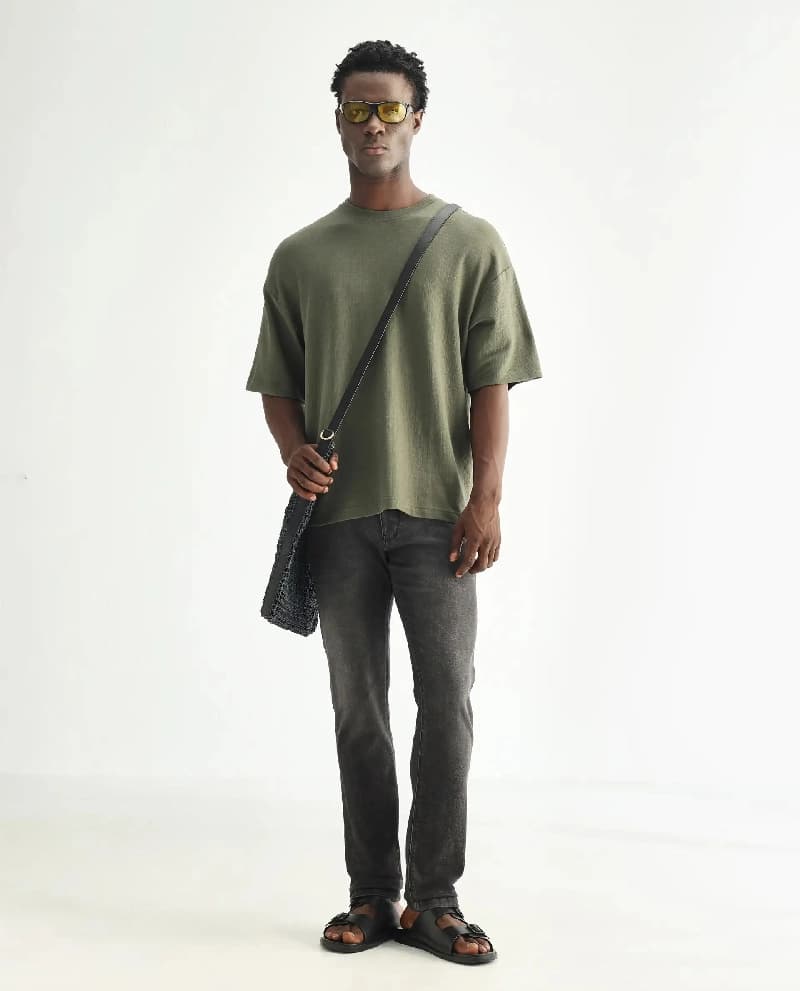 Men's Black Casual Solid Slim Fit Jeans