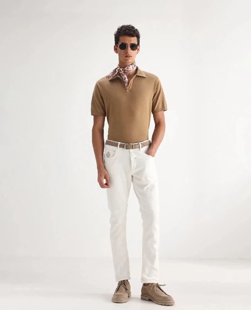 Men's White Casual Solid Slim Fit Jeans