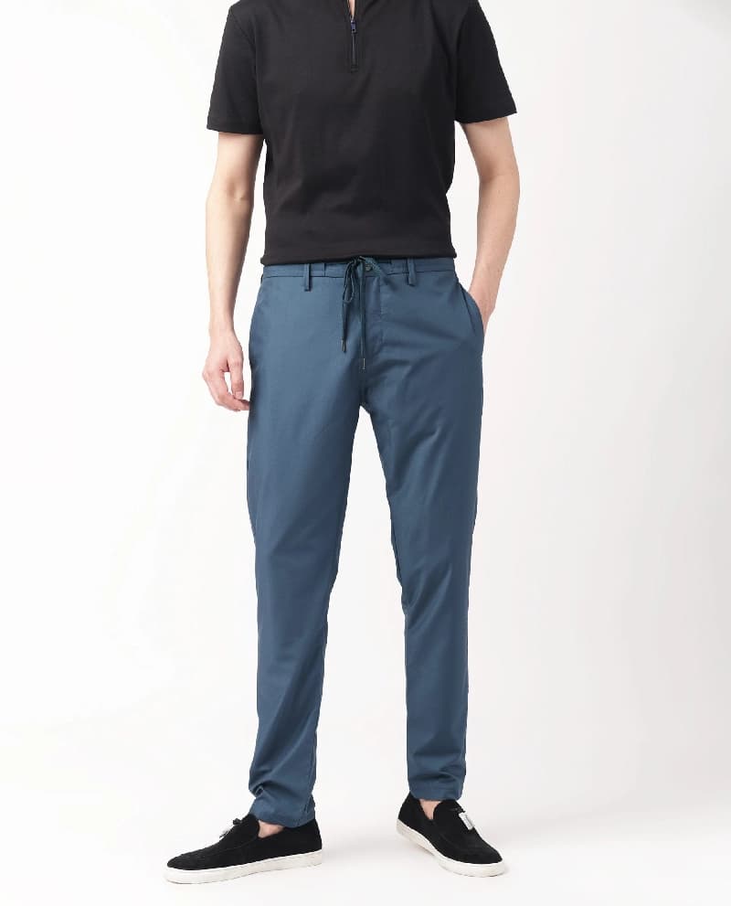 Men's Blue Casual Solid Straight Fit Trouser