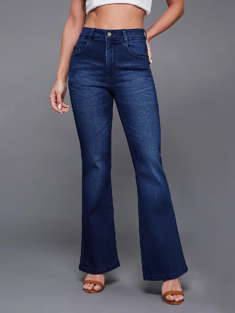 Women's Blue Casual Wide Leg Jeans