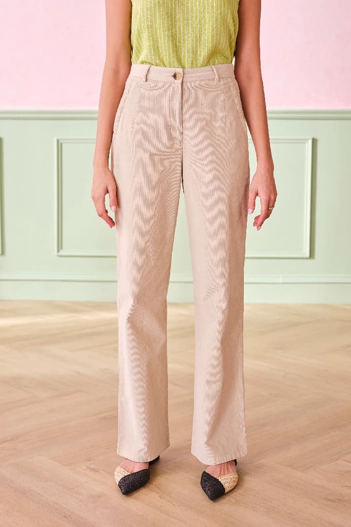 Women's Beige Casual Solid Flared Fit Trouser