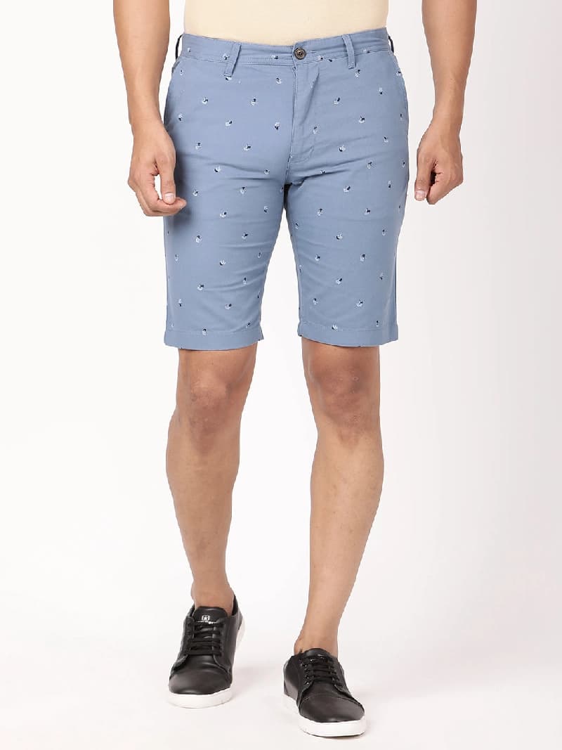 Men's Blue Casual Printed Slim Fit Short
