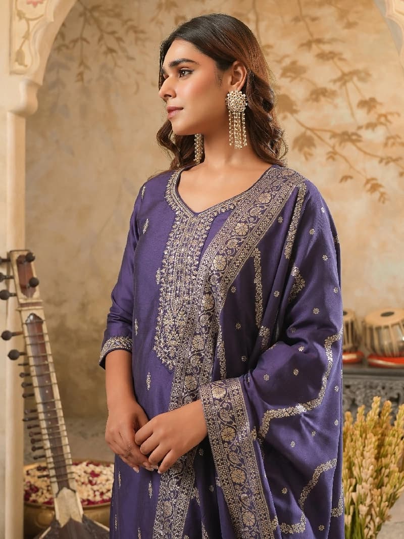 Women's Purple Festive Kurta Set
