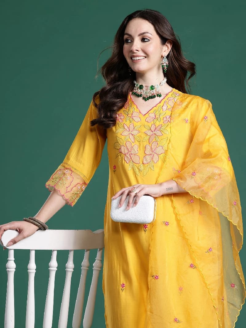 Women's Yellow Festive Kurta Set