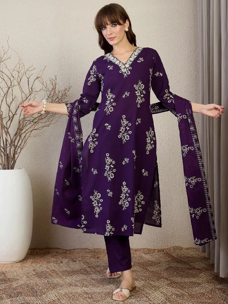 Women's Purple Festive Kurta Set