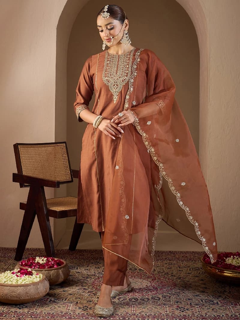 Women's Red Festive Kurta Set