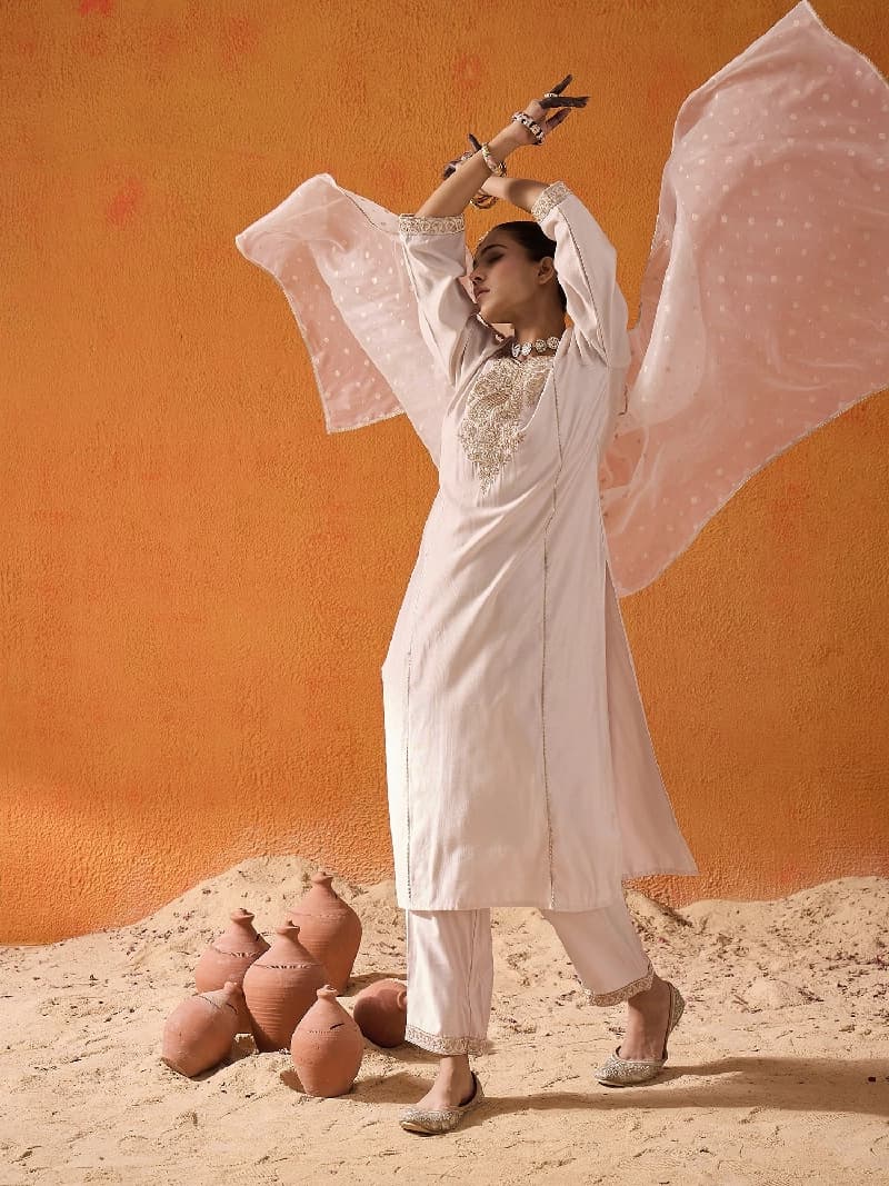 Women's White Festive Kurta Set