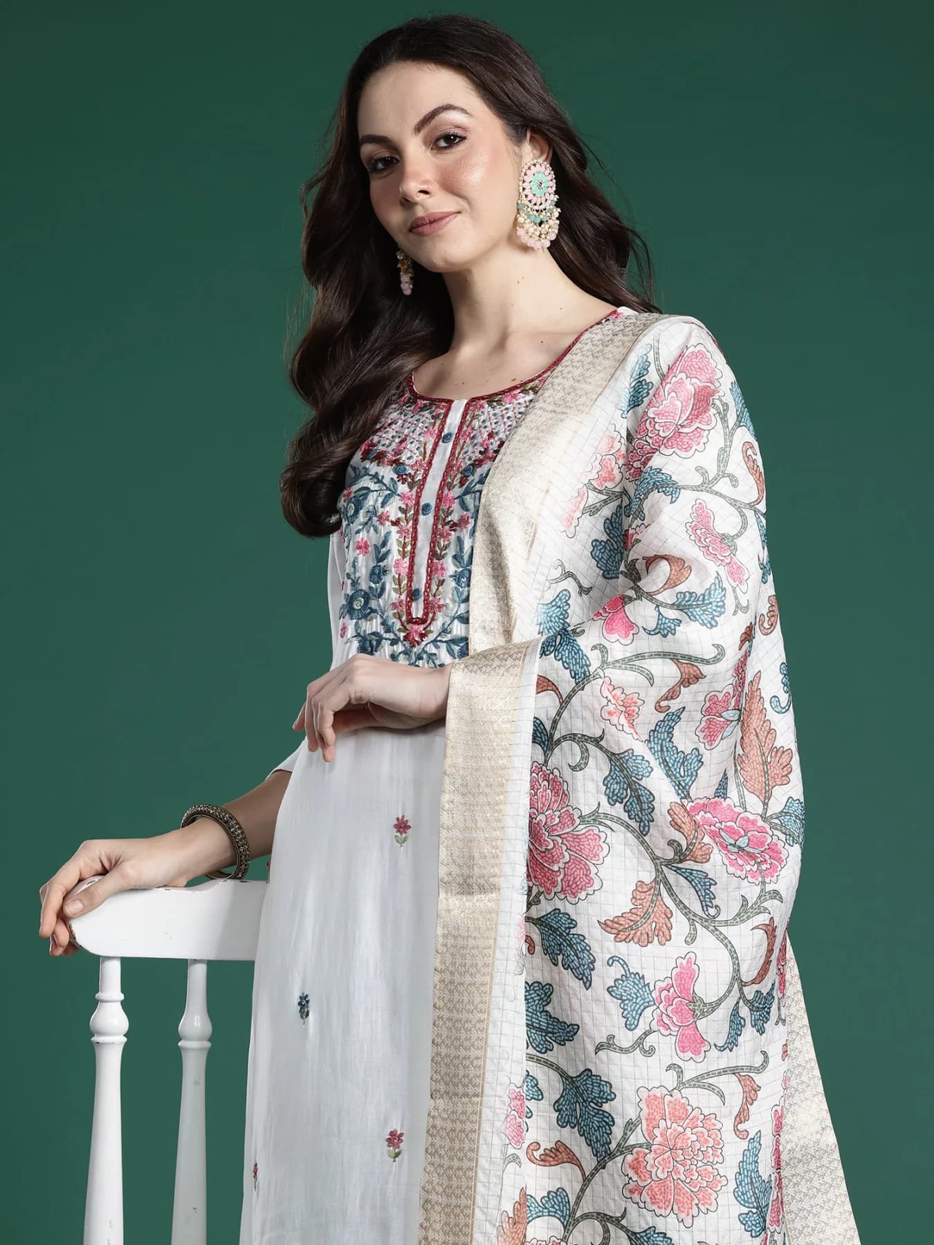 Women's White Festive Kurta Set