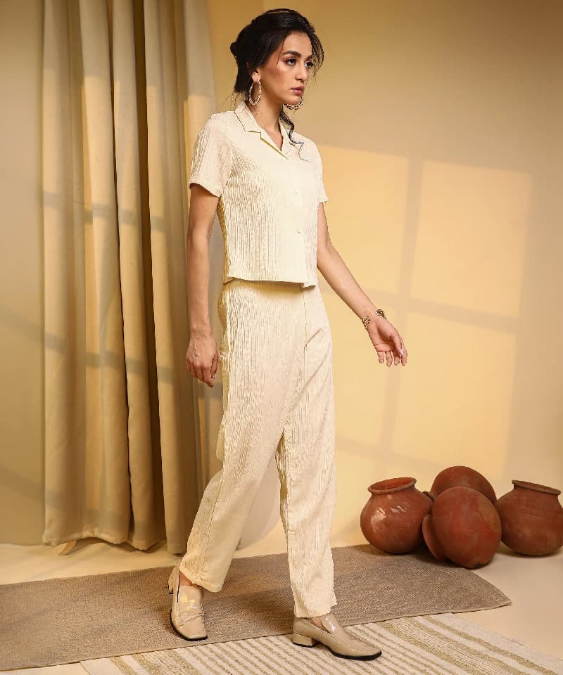 Women's Yellow Casual Solid Co-ords Set