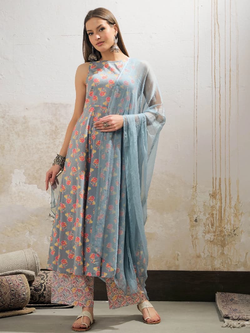 Women's Grey Casual Kurta Set