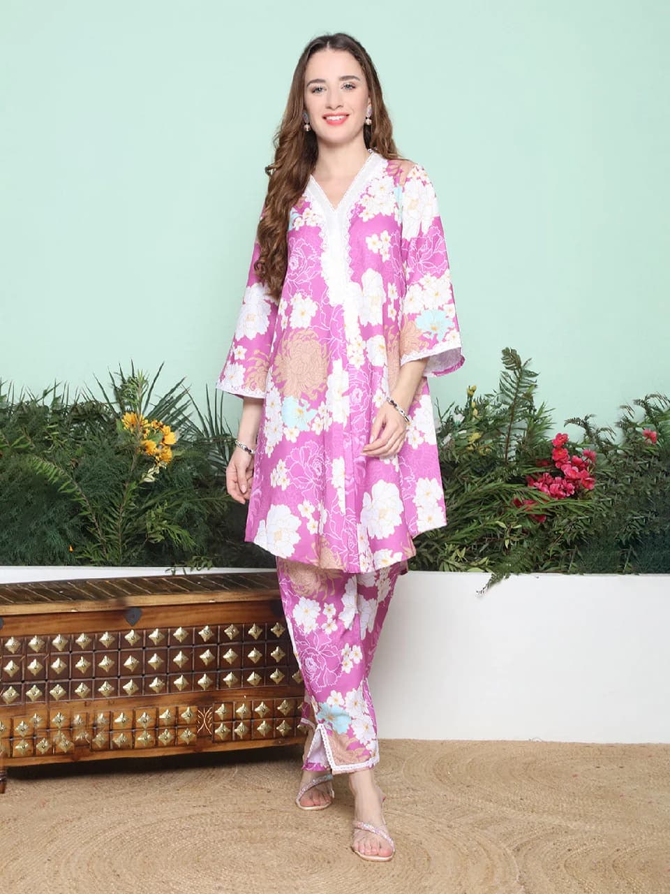 Women's Purple Festive Printed Kurta Set