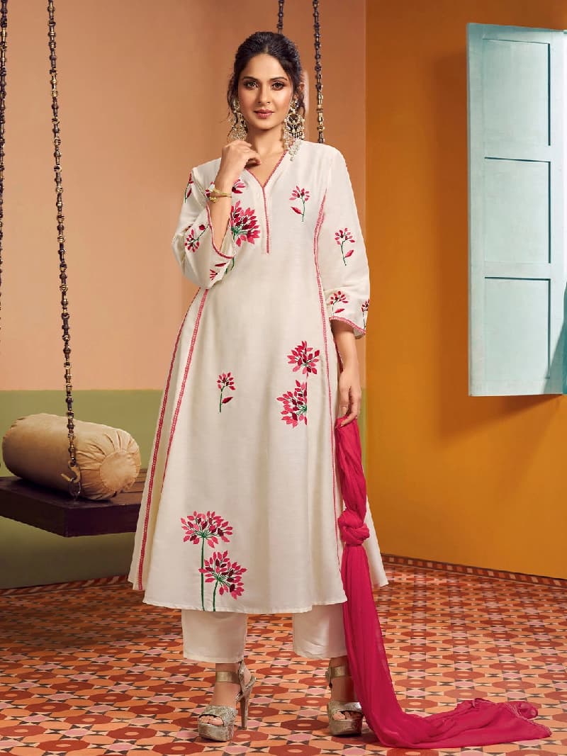 Women's White Festive Kurta Set