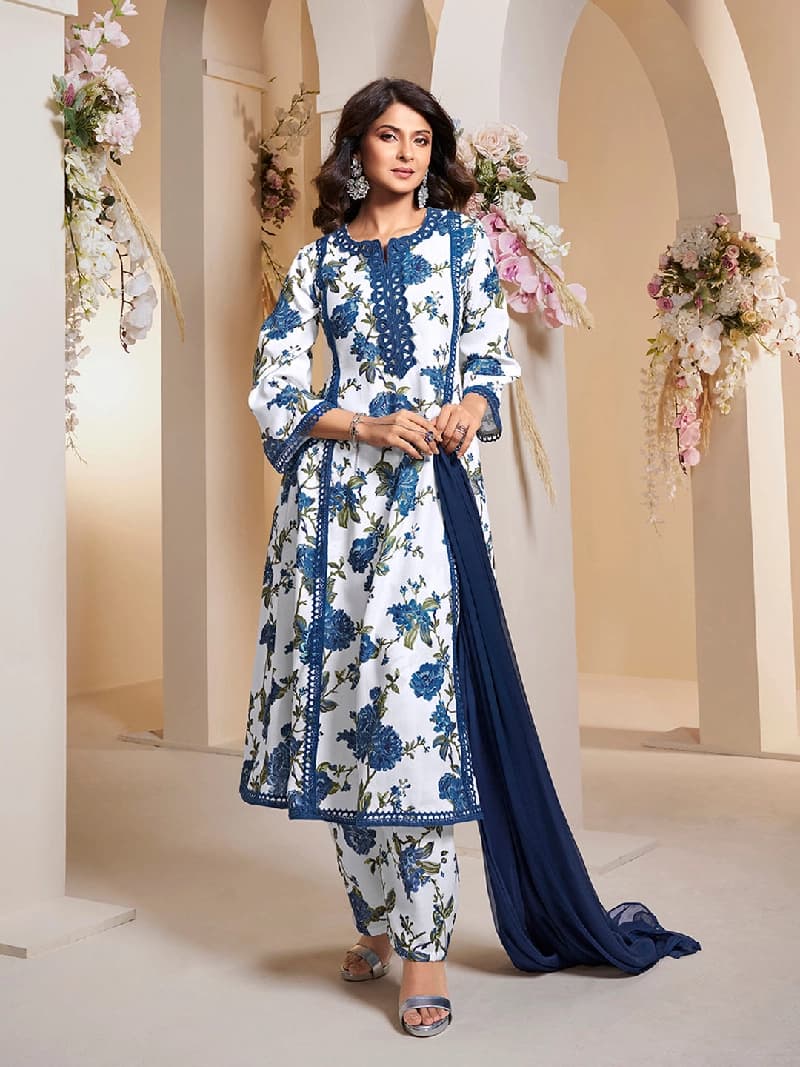 Women's Blue Festive Printed Kurta Set