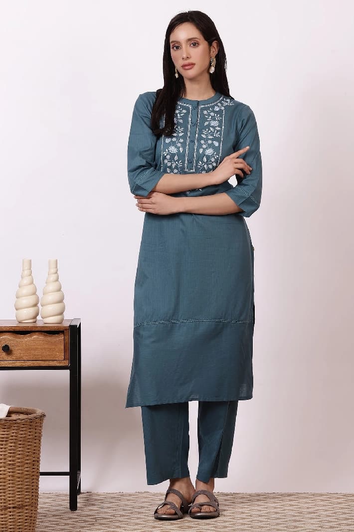 Women's Blue Casual Kurta Set