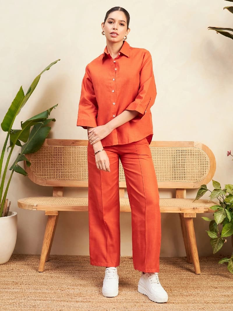 Women's Orange Casual Co-ords Set