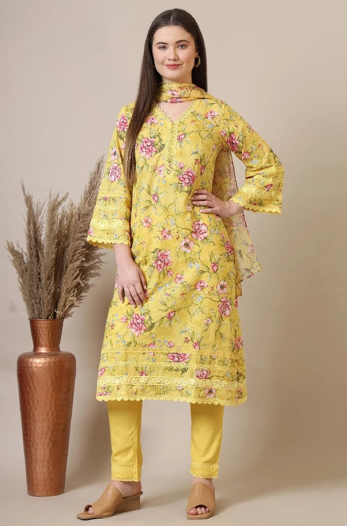 Women's Yellow Casual Kurta Set