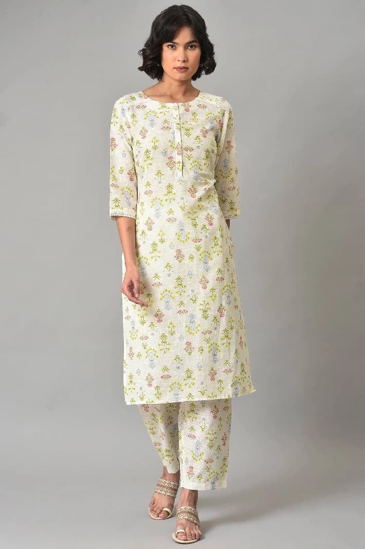 Women's Cream Casual Kurta Set