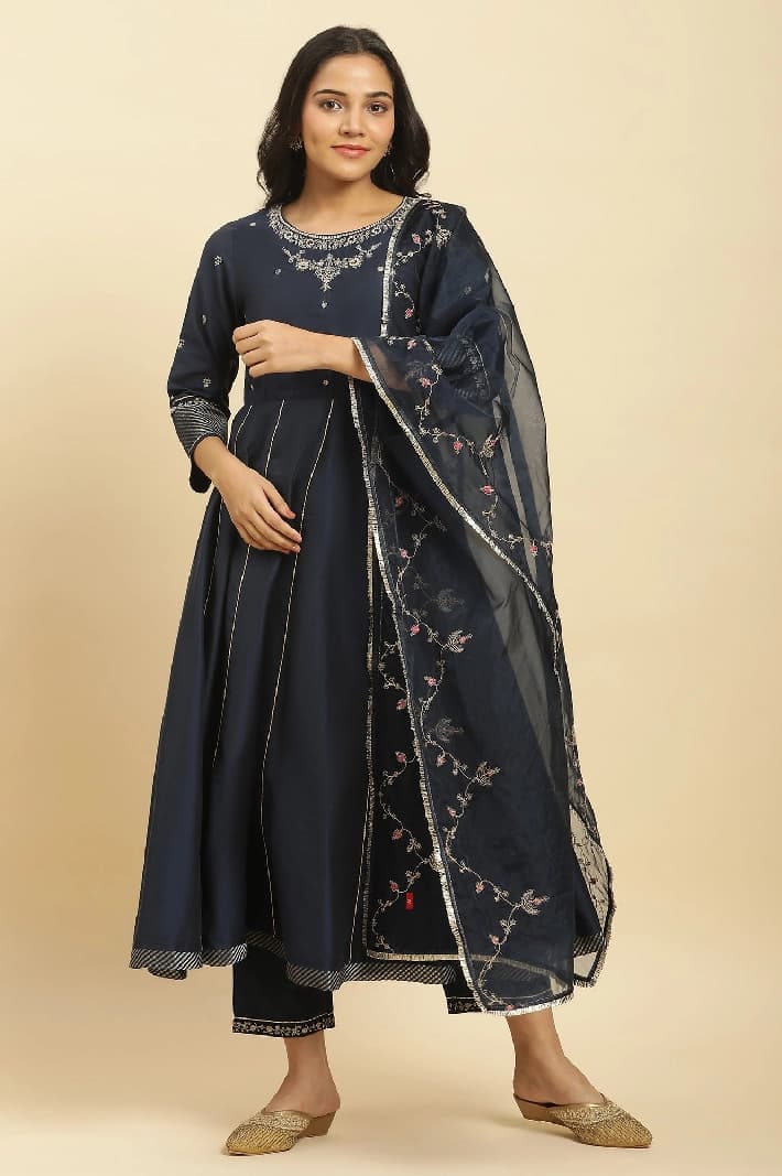 Women's Blue Casual Kurta Set