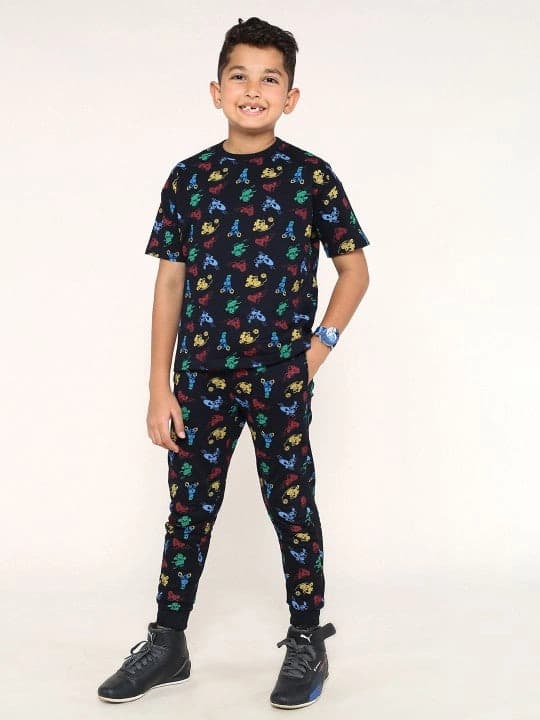 Boys Multicolor Casual Printed Regular Fit Half Sleeves Co-ord Set