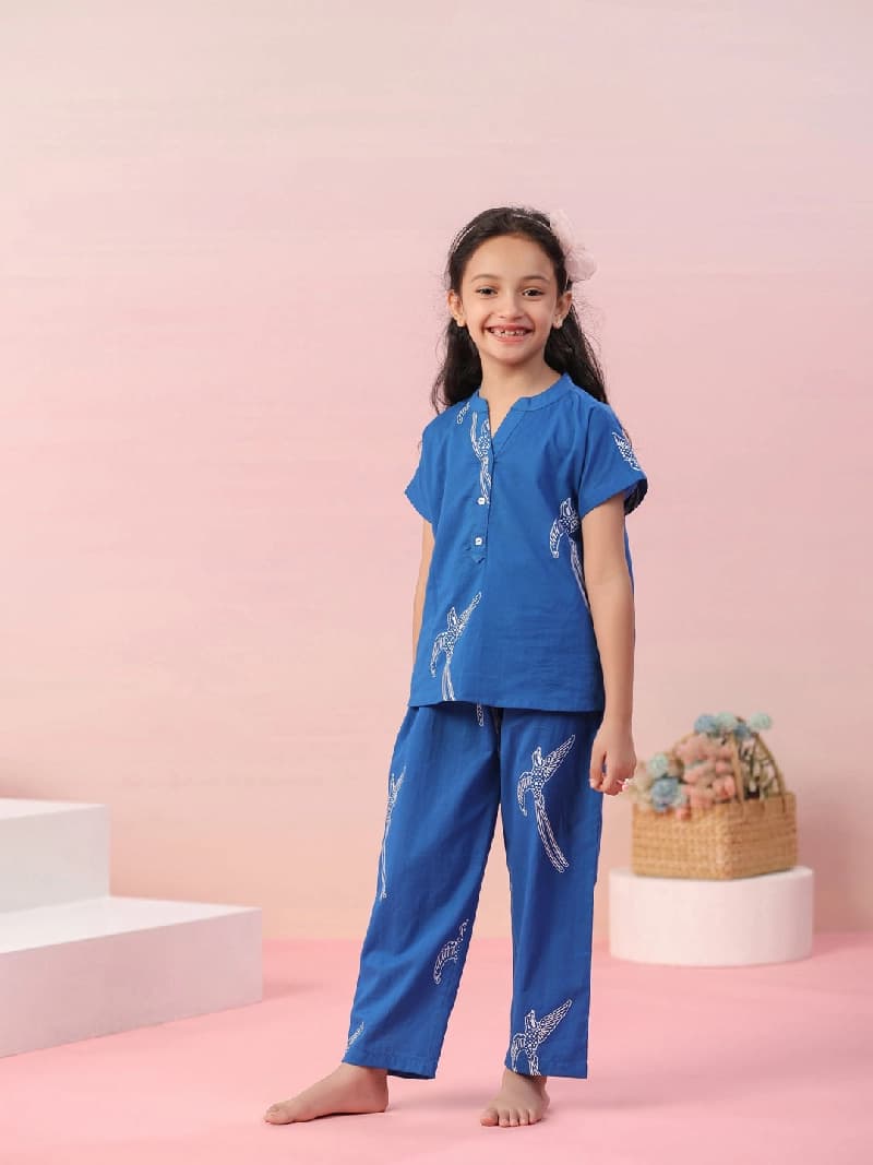 Girls Blue Daily Half Sleeves Clothing Set