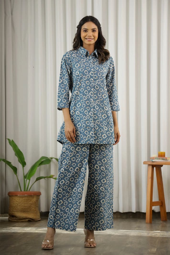 Women's Blue Casual Printed Pyjama Set