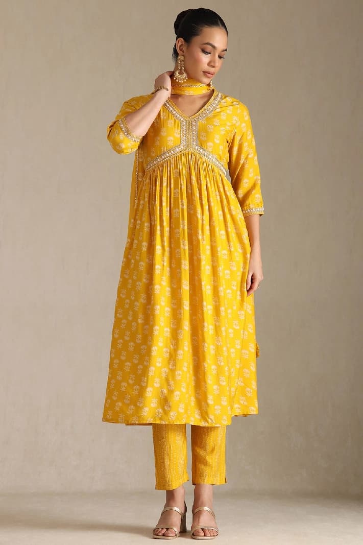 Women's Yellow Festive Kurta Set