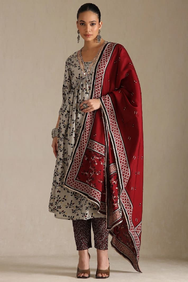 Women's Grey Festive Kurta Set