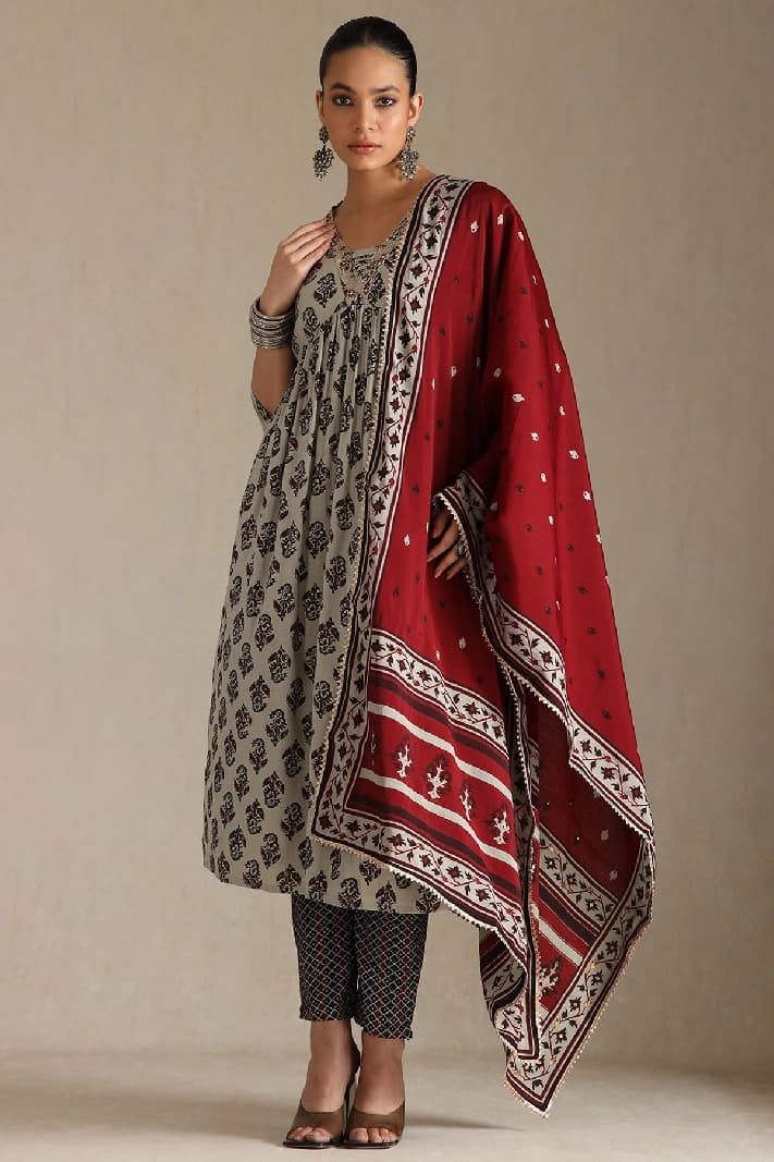 Women's Grey Festive Kurta Set
