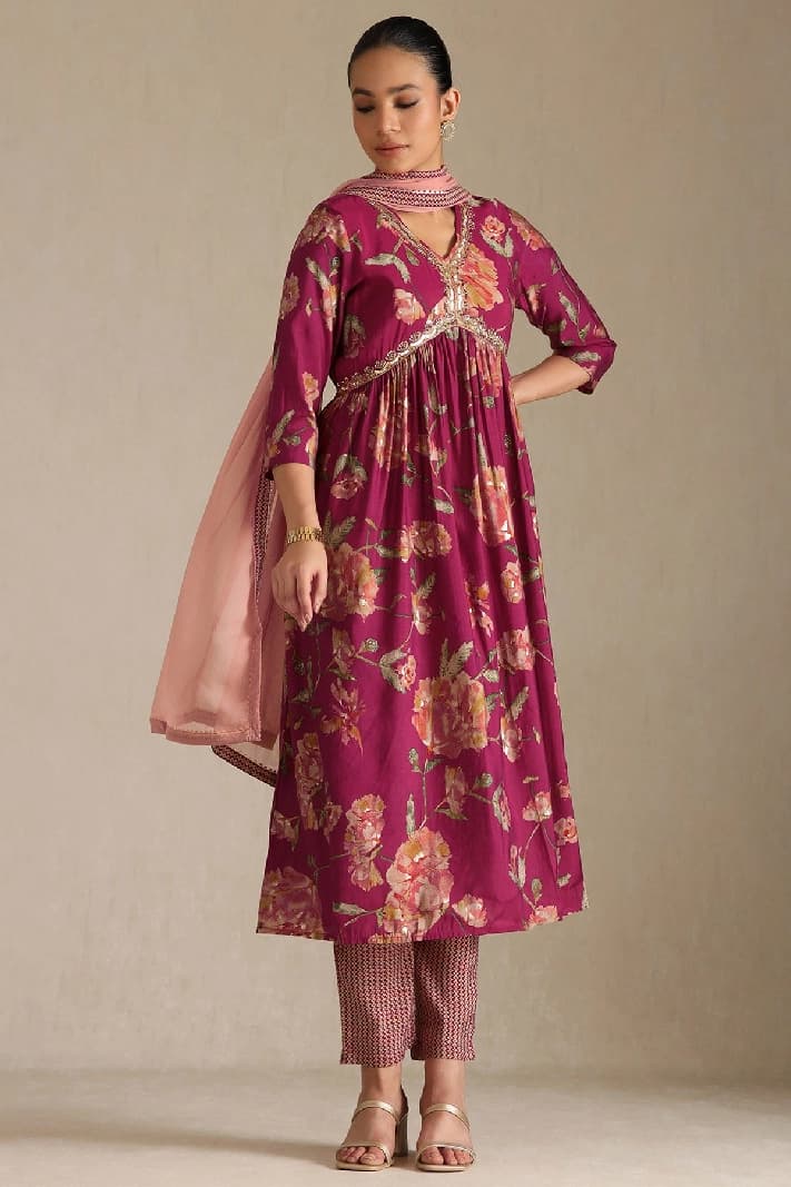 Women's Pink Festive Kurta Set