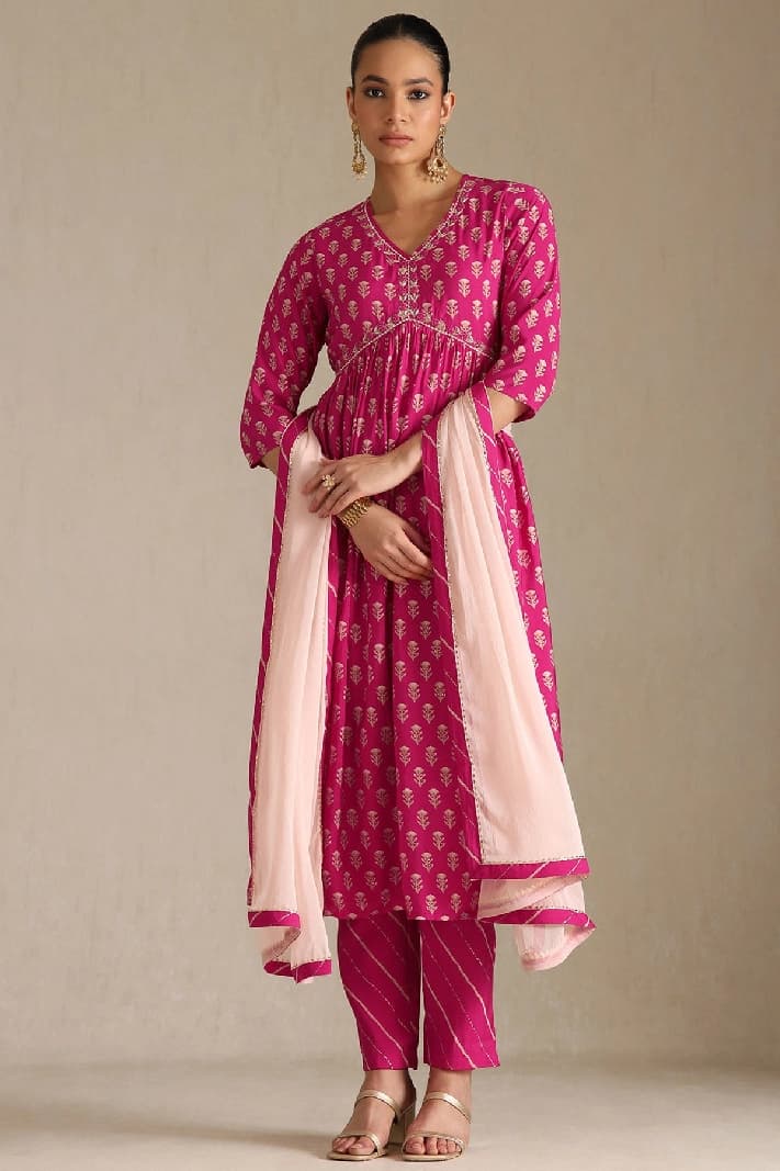 Women's Pink Festive Kurta Set