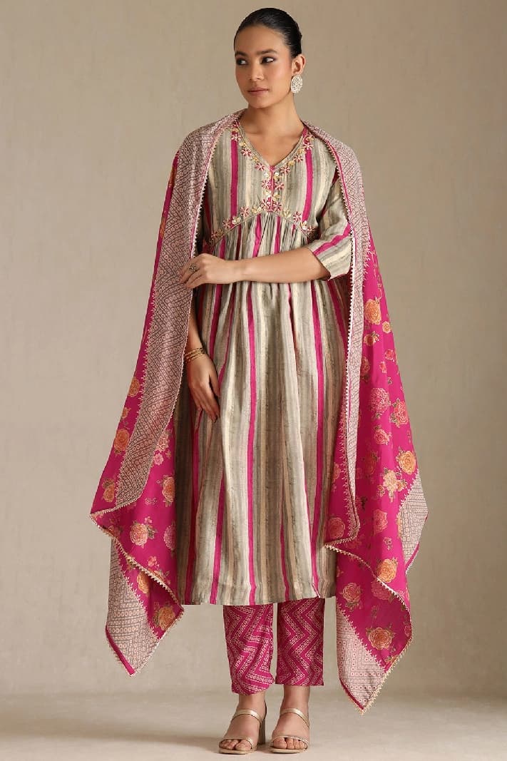 Women's Grey Festive Kurta Set