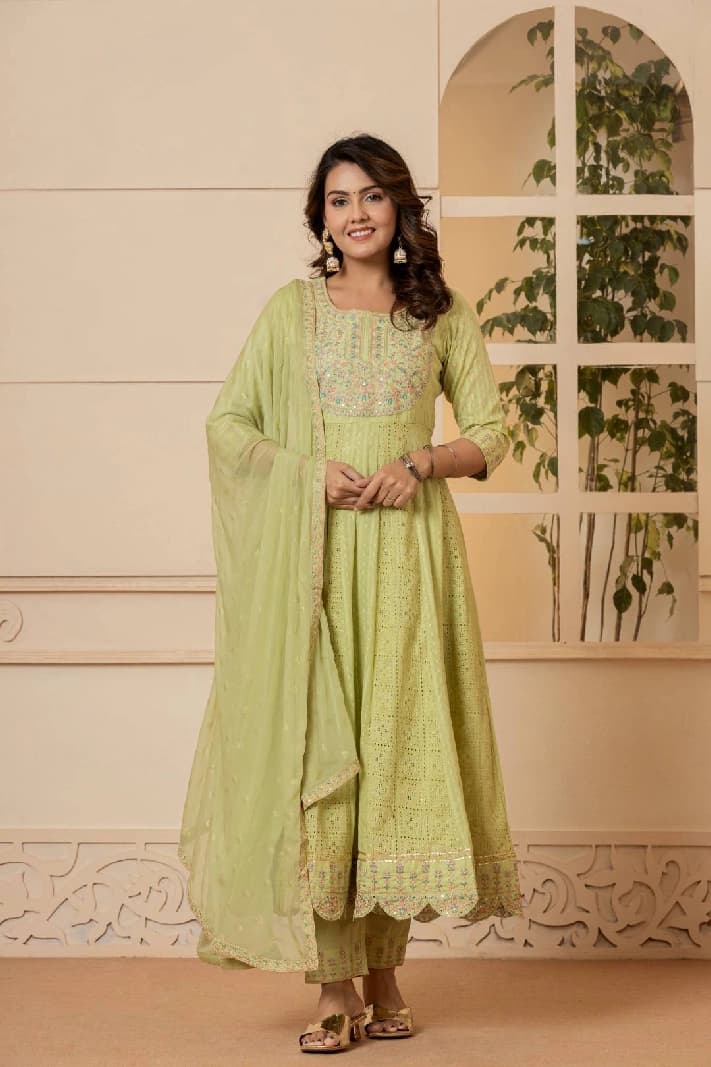 Women's Green Festive Printed Kurta Set