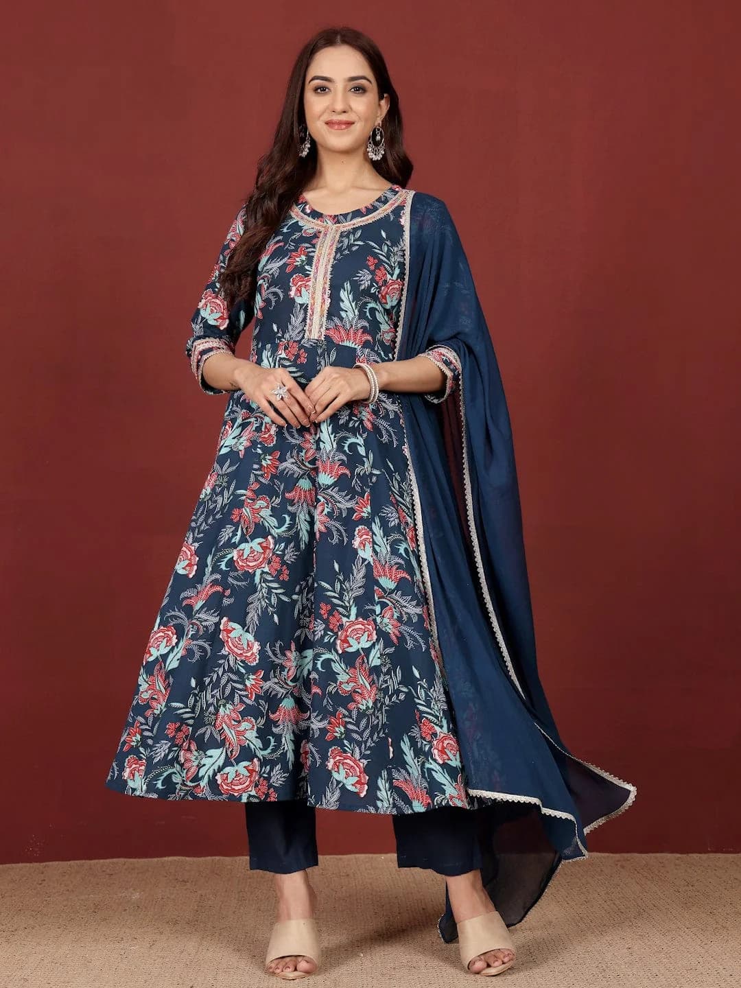 Women's Blue Festive Printed Kurta Set