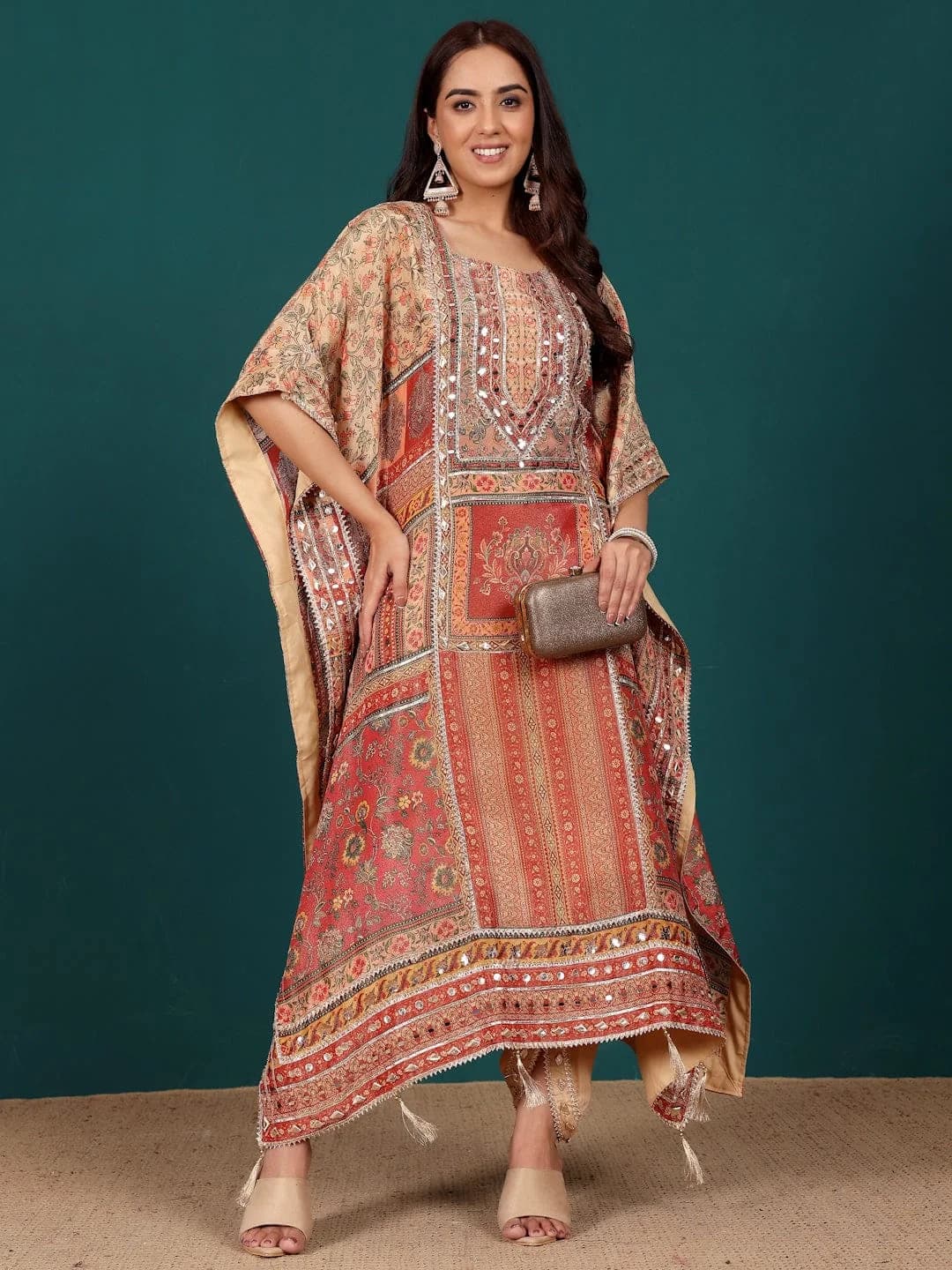 Women's Brown Festive Printed Kurta Set
