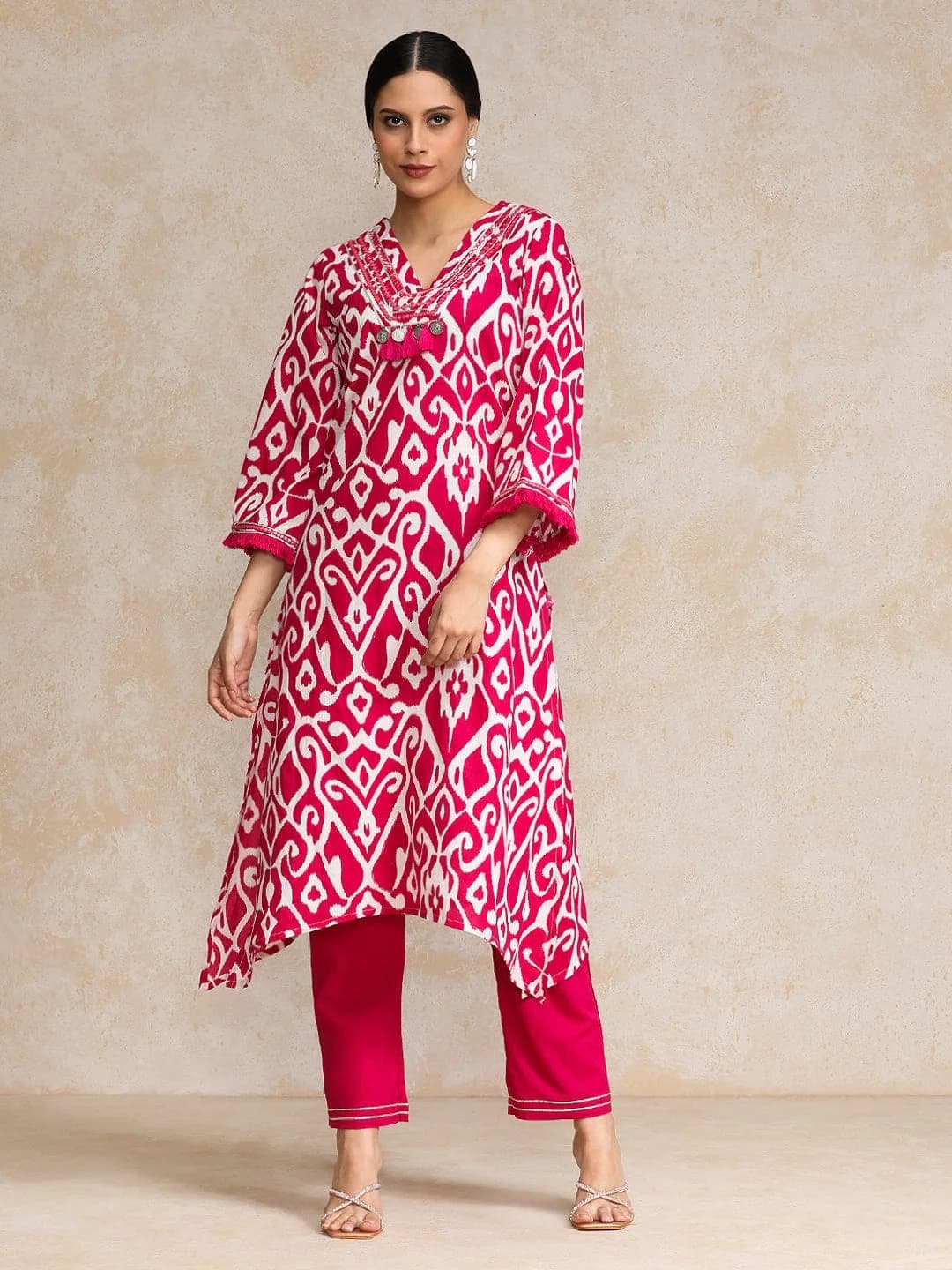 Women's Red Festive Printed Kurta Set