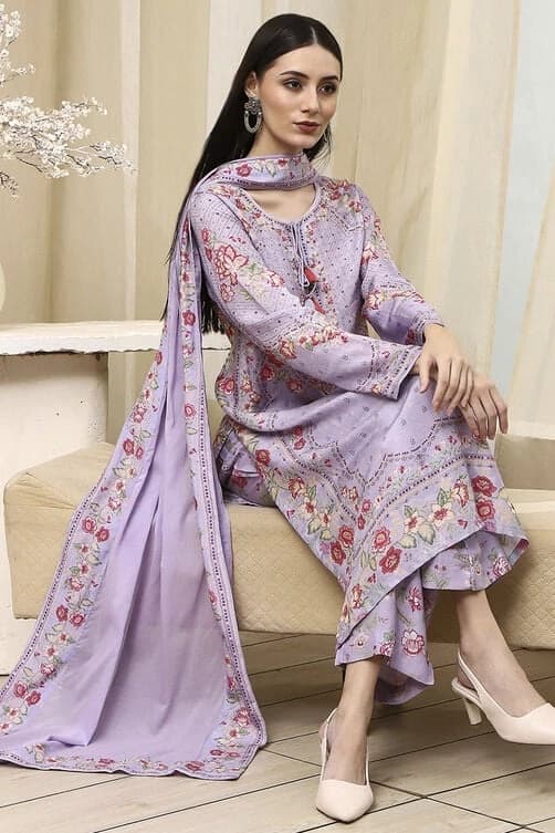 Women's Purple Festive Printed Kurta Set