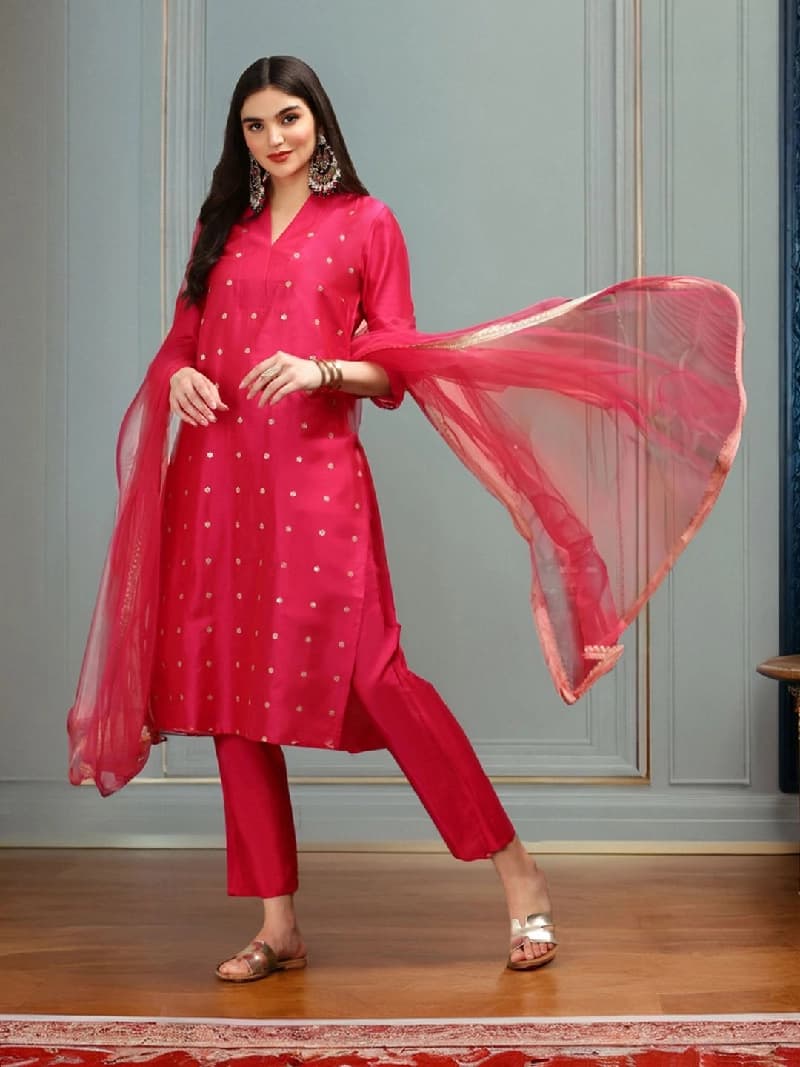 Women's Pink Casual Kurta Set