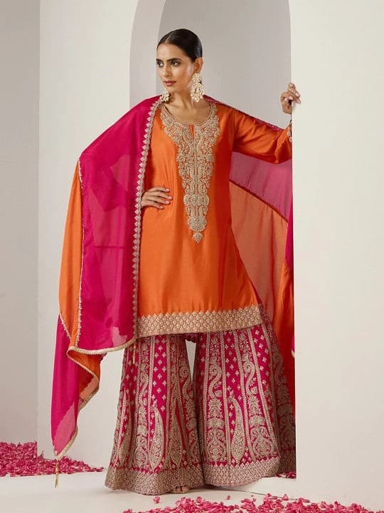 Women's Orange Casual Kurta Set