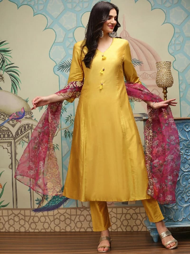 Women's Yellow Casual Kurta Set