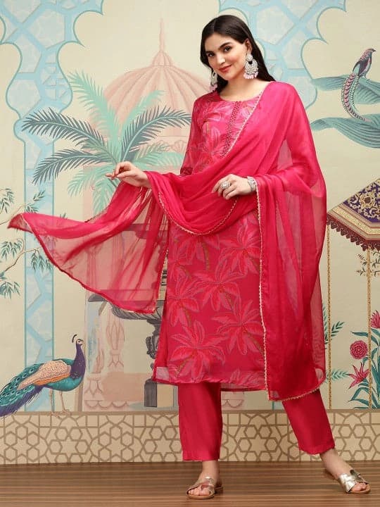 Women's Red Casual Kurta Set