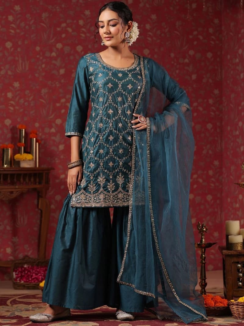 Women's Blue Casual Kurta Set