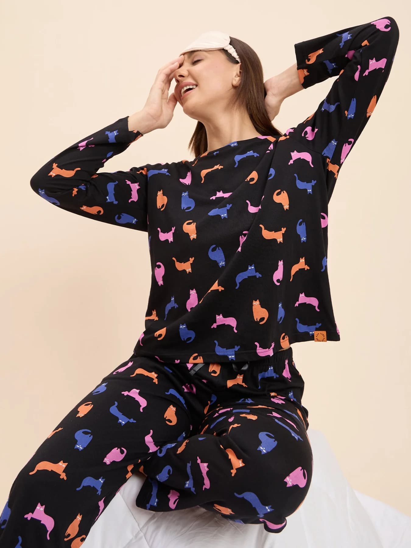 Women's Black Casual Printed Night Suit