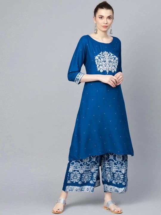 Women's Blue Casual Kurta Set