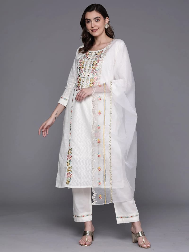 Women's White Festive Kurta Set