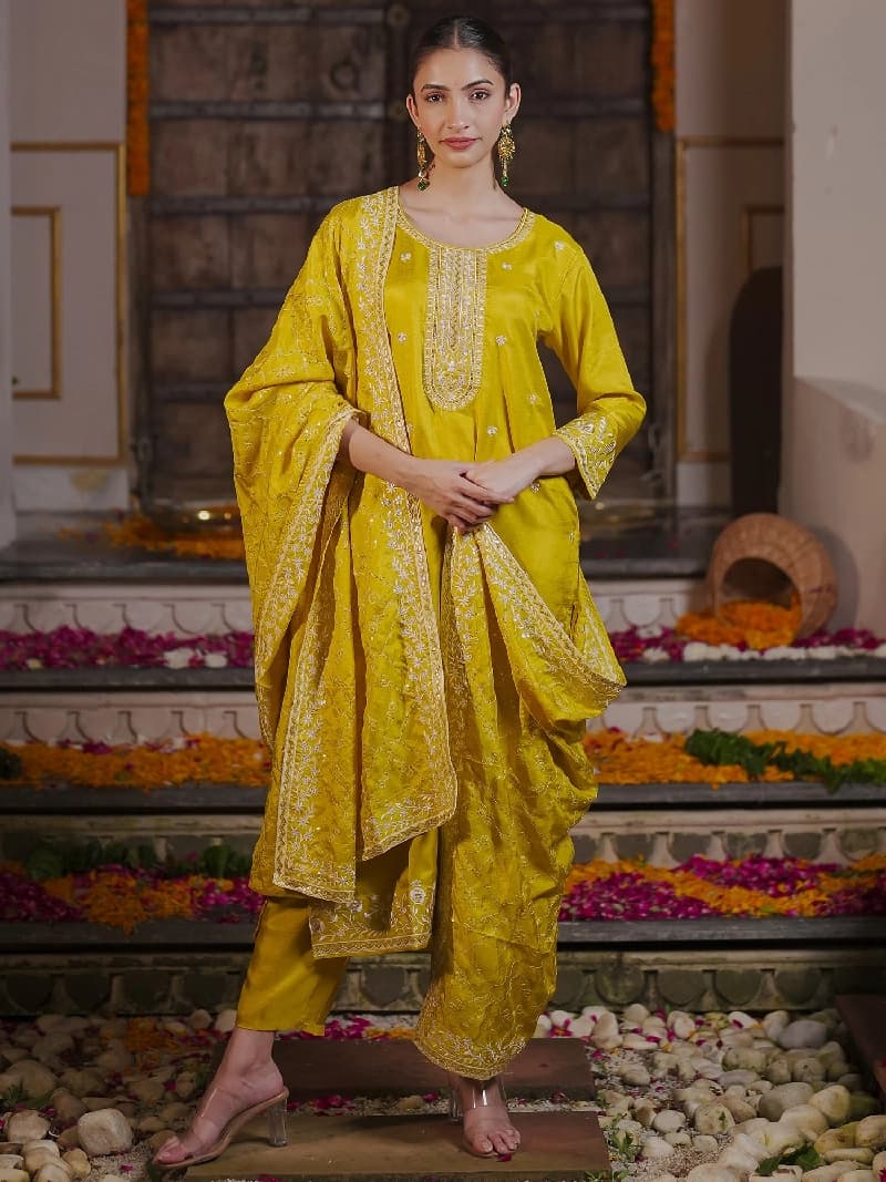 Women's Yellow Festive Kurta Set