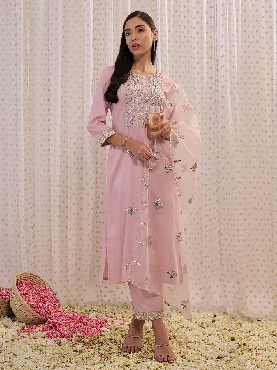 Women's Pink Festive Kurta Set
